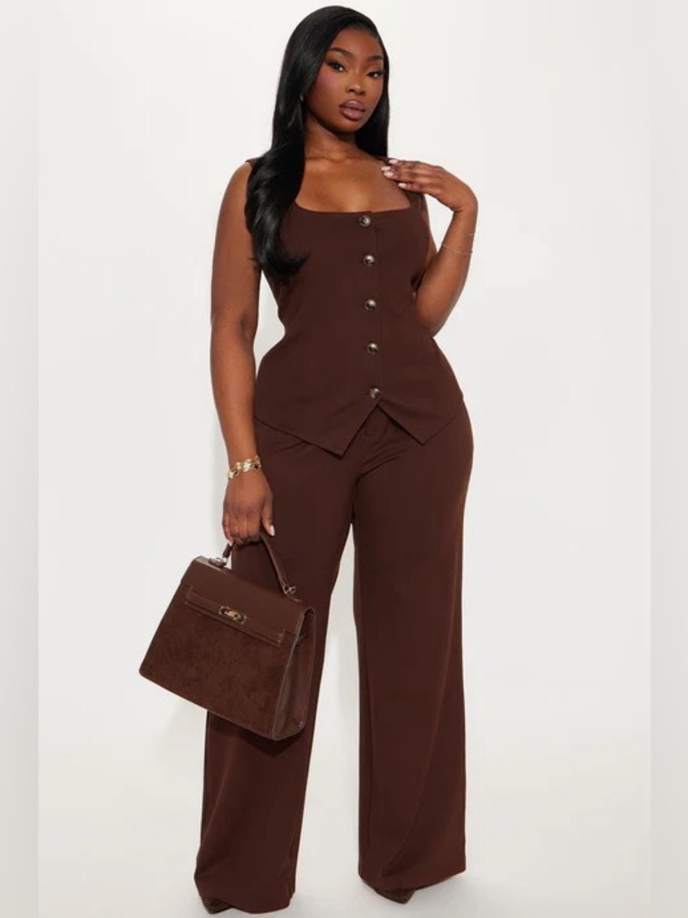Chocolate brown 2-piece vest & pant set